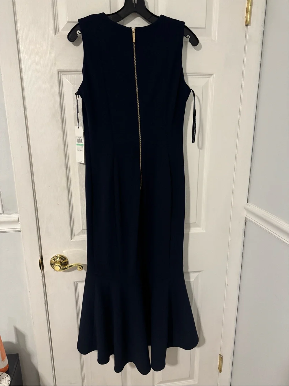 NEW Calvin Klein Navy Blue Ruffle Hem Midi Dress - Picture 7 of 7